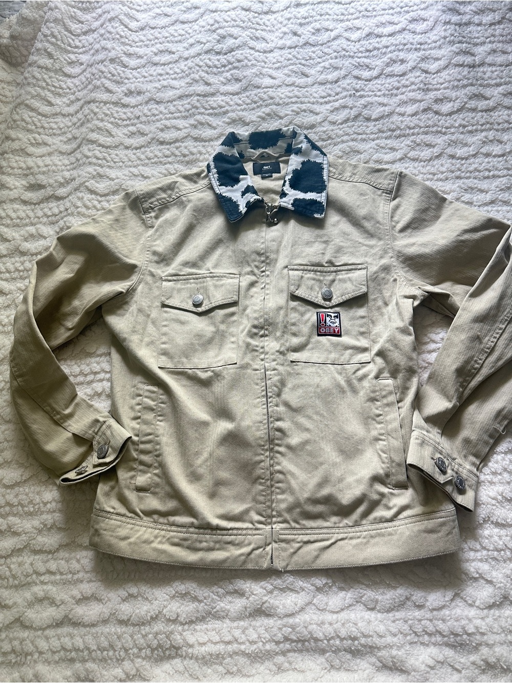 Obey Tan Work Jacket with Patterned Collar